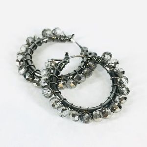 Gunmetal Base Hoop Earrings with Smokey Beads